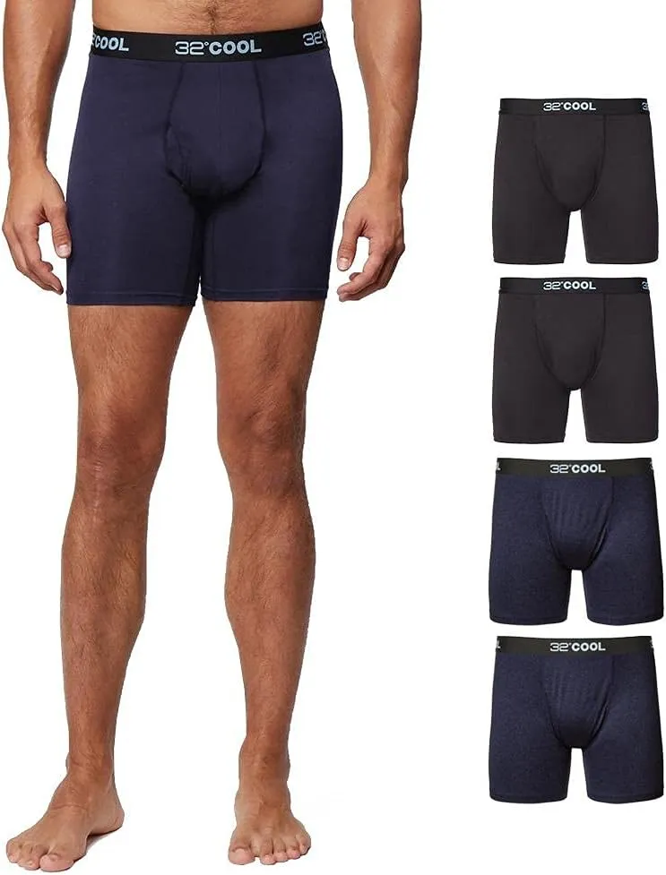 32 Degrees COOL Mens 4-PACK Quick Dry Performance Boxer Brief With Comfort Elastic Waistband