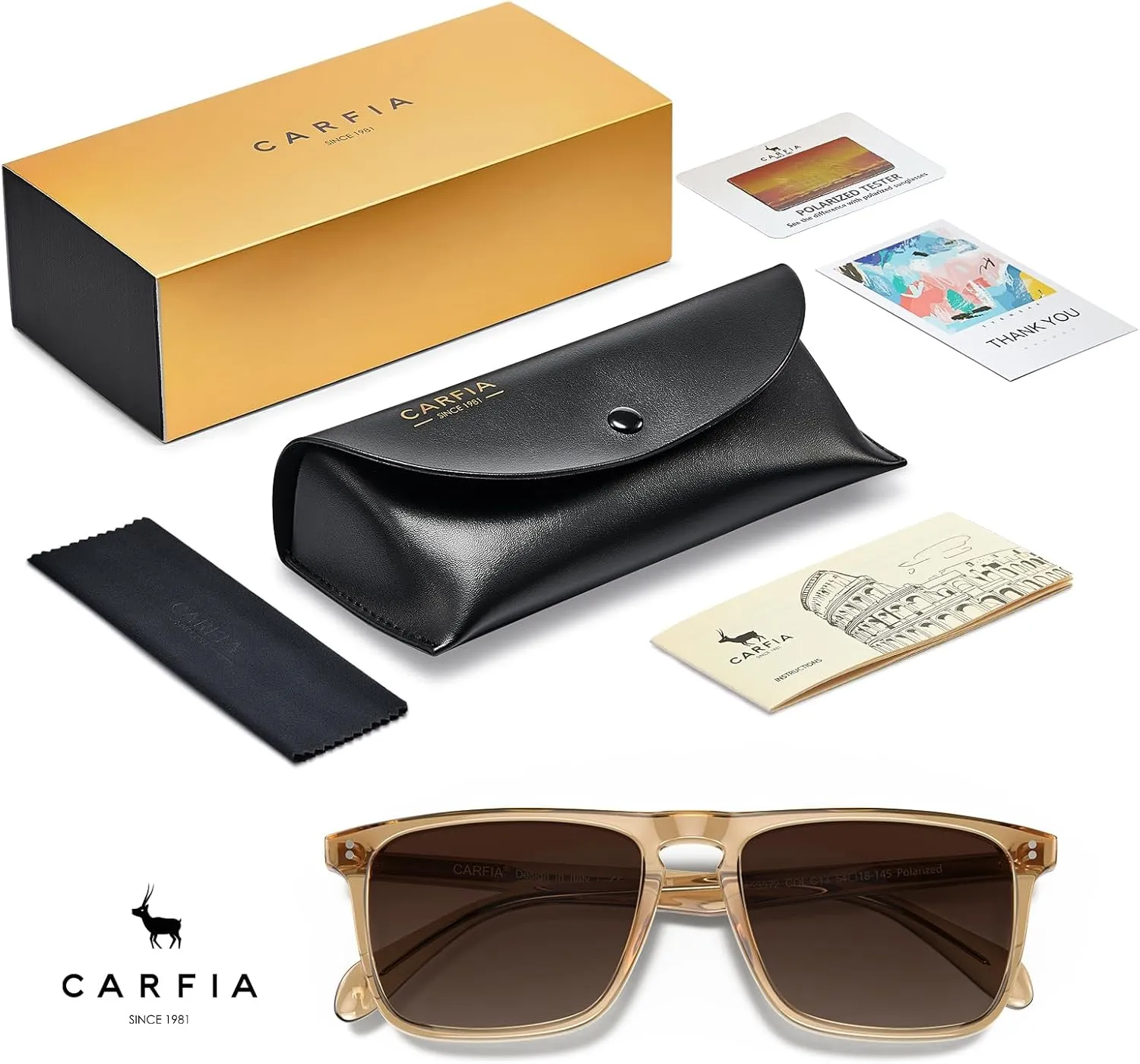 CARFIA Retro Polarized Sunglasses for Men UV Protection Hand-crafted Acetate Frame Fashion Cool Sun Glasses CA53572