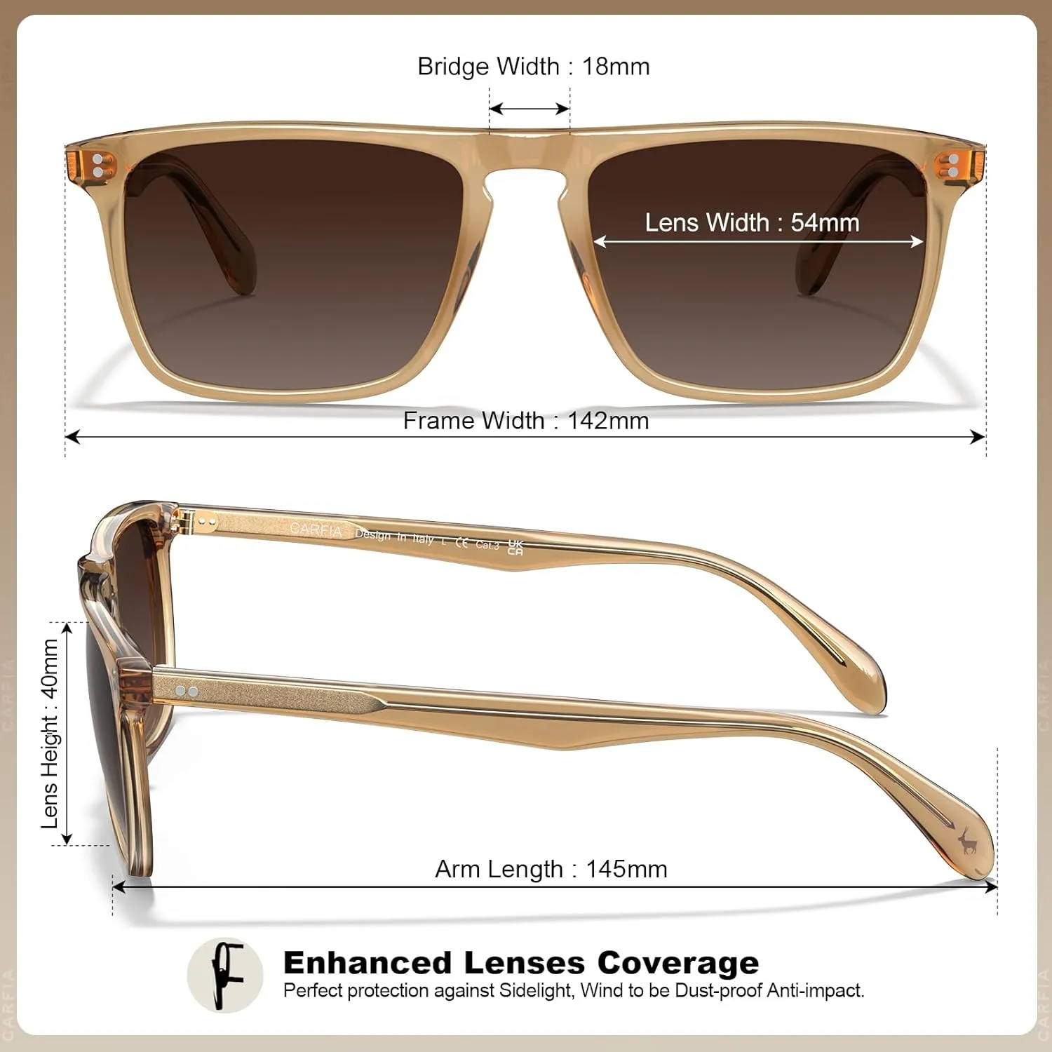 CARFIA Retro Polarized Sunglasses for Men UV Protection Hand-crafted Acetate Frame Fashion Cool Sun Glasses CA53572
