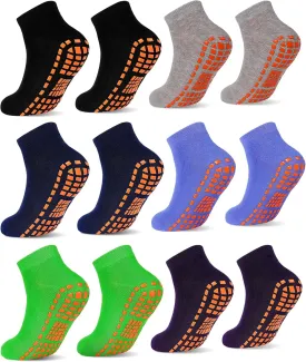 ELUTONG Trampoline Socks for Kids with Grips Non Slip 6 Pairs Bounce House Grip Socks for Kid Boys Girls (2-13 Years)