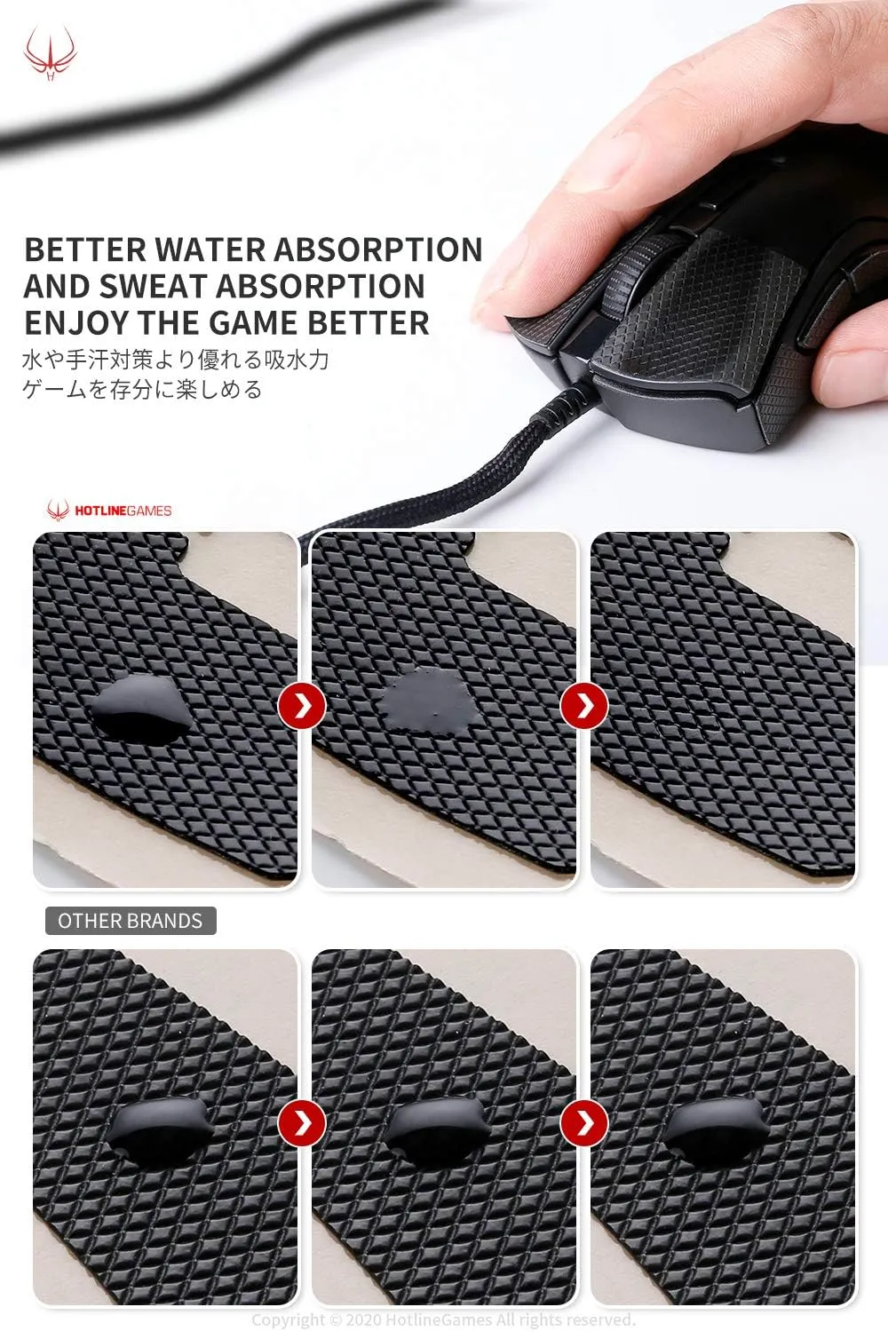 HOTLINEGAMES [Grip Upgrade] 2.0 Plus Anti Slip Grip Tape Compatible with Logitech G502 Wired/ G502 Wireless Gaming Mouse Skins,Sweat Resistant,Cut to Fit,Easy to Apply,Professional Mice Upgrade