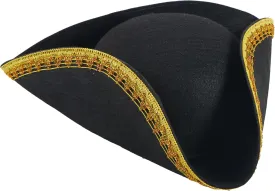 Spooktacular Creations Black Pirate Hat, Colonial Tricorn Hat with Gold Trimming for Adults, Halloween Renaissance Costume Accessory for Revolutionary War RolePlay Party