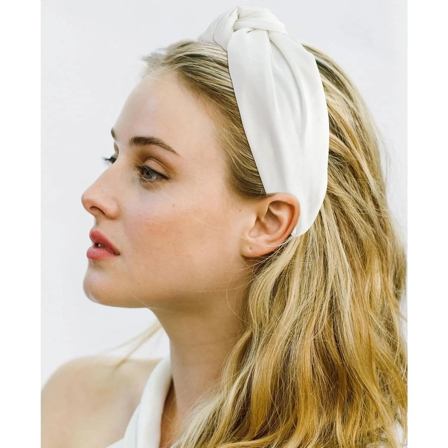 VELSCRUN White Blue Satin Knotted Headband - Wide Non-Slip Silk Turban Headbands for Women's Fashion, Hair Styling Accessories, and Gifts